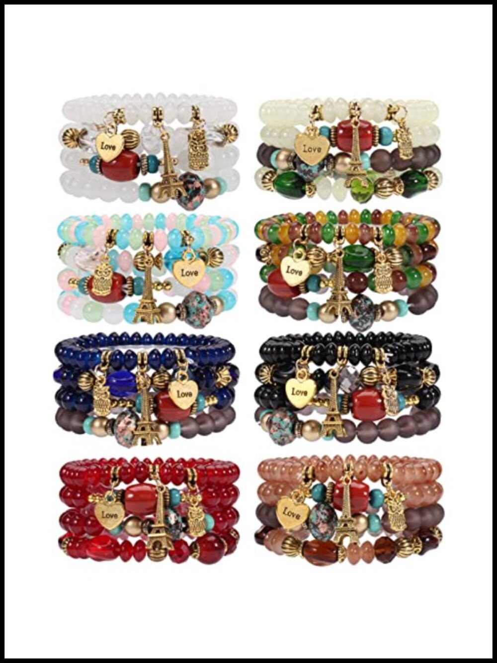 Bohemian Multilayer Chain Tassel Stackable Charm Stretch Bracelet Set